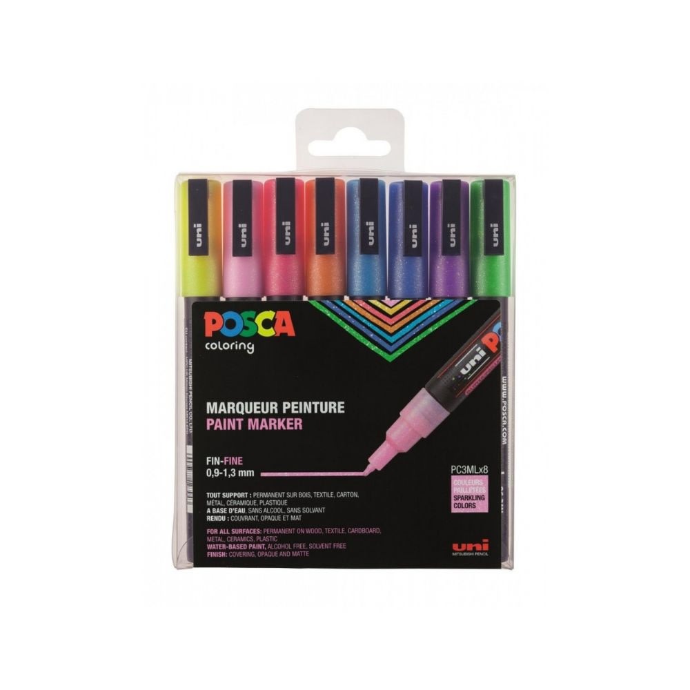 Posca markers with glitter - 8 pcs