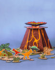 Crateit trælegetøj farv-selv vulkan med dinosaurer